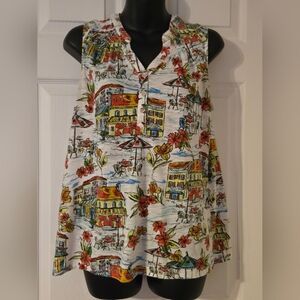 Caribbean Joe Vacation Print Sleeveless Blouse L